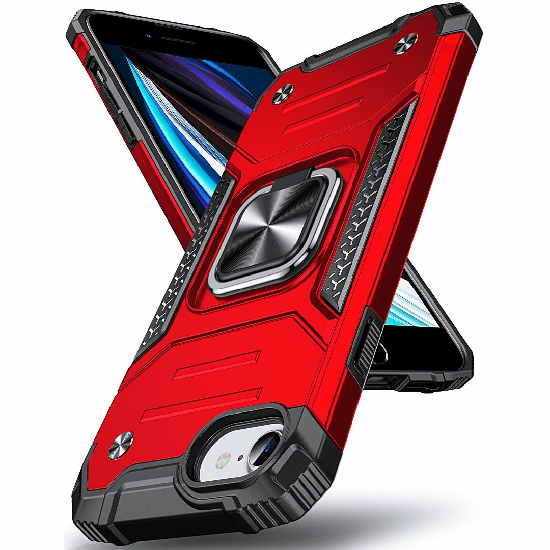 【色:レッド】Anqrp iPhone SE ケース 第3/2世代 リング 付き スマホ/家電/カメラのスマホアクセサリー(その他)の商品写真