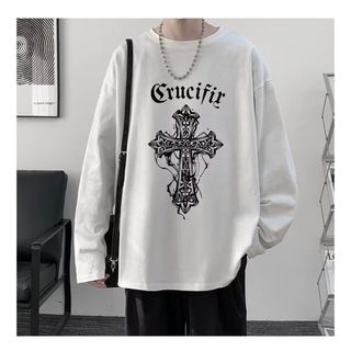 【人気】ＸＬ ゆったり　冬　韓国　長袖　秋冬　オーバーサイズ　ヒップホップ　白(Tシャツ/カットソー(七分/長袖))