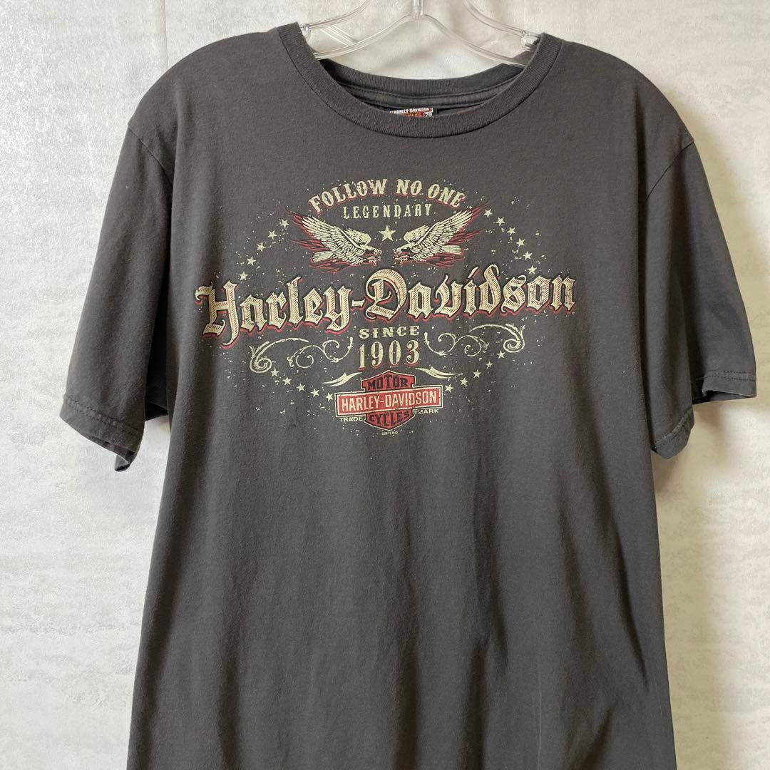 Harley Davidson(ハーレーダビッドソン)のハーレーＴ　両面ロゴ　オーバーサイズＬ　アメリカンバイク　灰色グレー　メンズ古着 メンズのトップス(Tシャツ/カットソー(半袖/袖なし))の商品写真