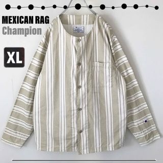 チャンピオン(Champion)のチャンピオン★メキシカンラグ柄★ラウンドカラー長袖シャツ★コットンヴィエラ★XL(シャツ)