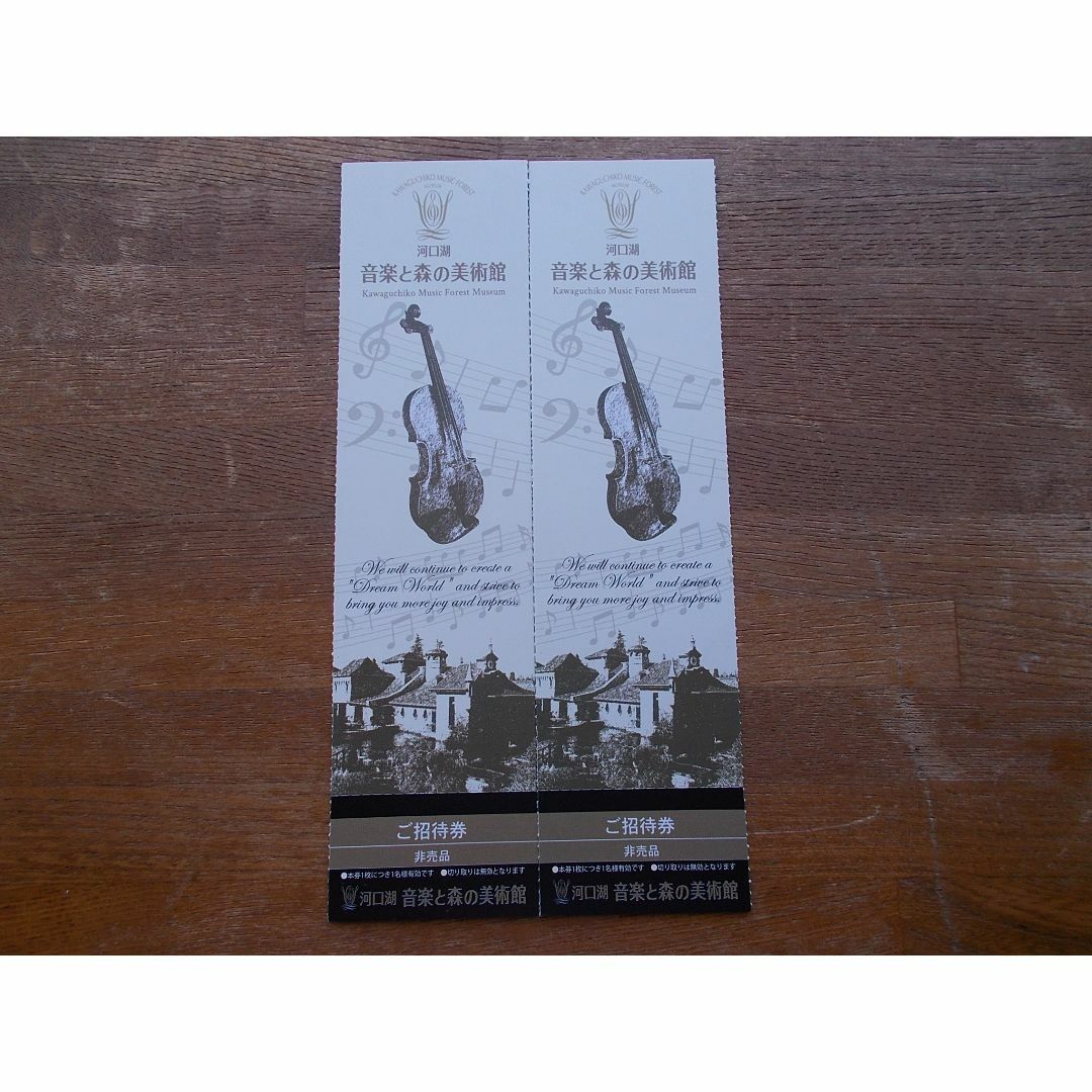 枚数追加可　河口湖音楽と森の美術館　招待券２枚　期限なし チケットの施設利用券(美術館/博物館)の商品写真