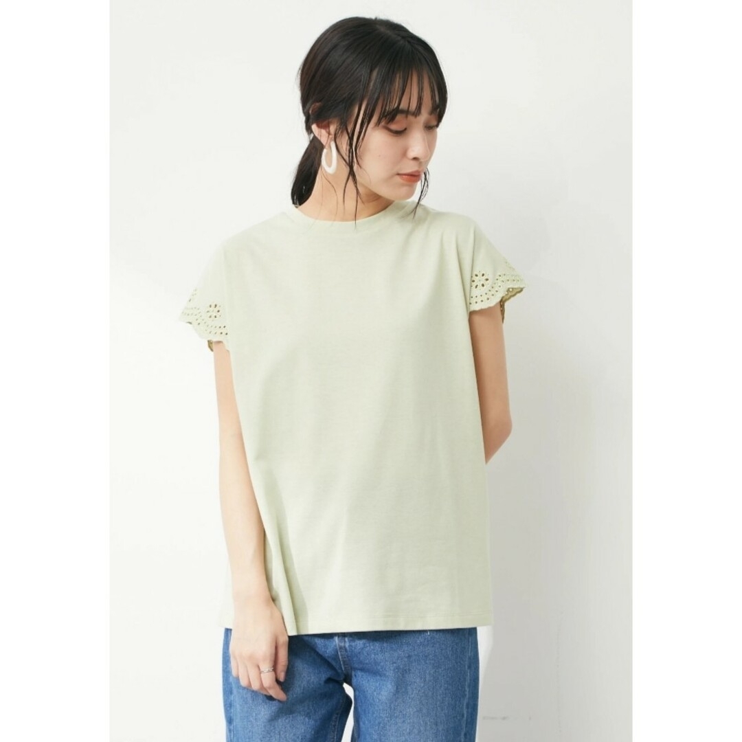 Sugar spoon(シュガースプーン)の美品　SUGAR SPOON フレンチ Tシャツ グリーン レディースのトップス(Tシャツ(半袖/袖なし))の商品写真