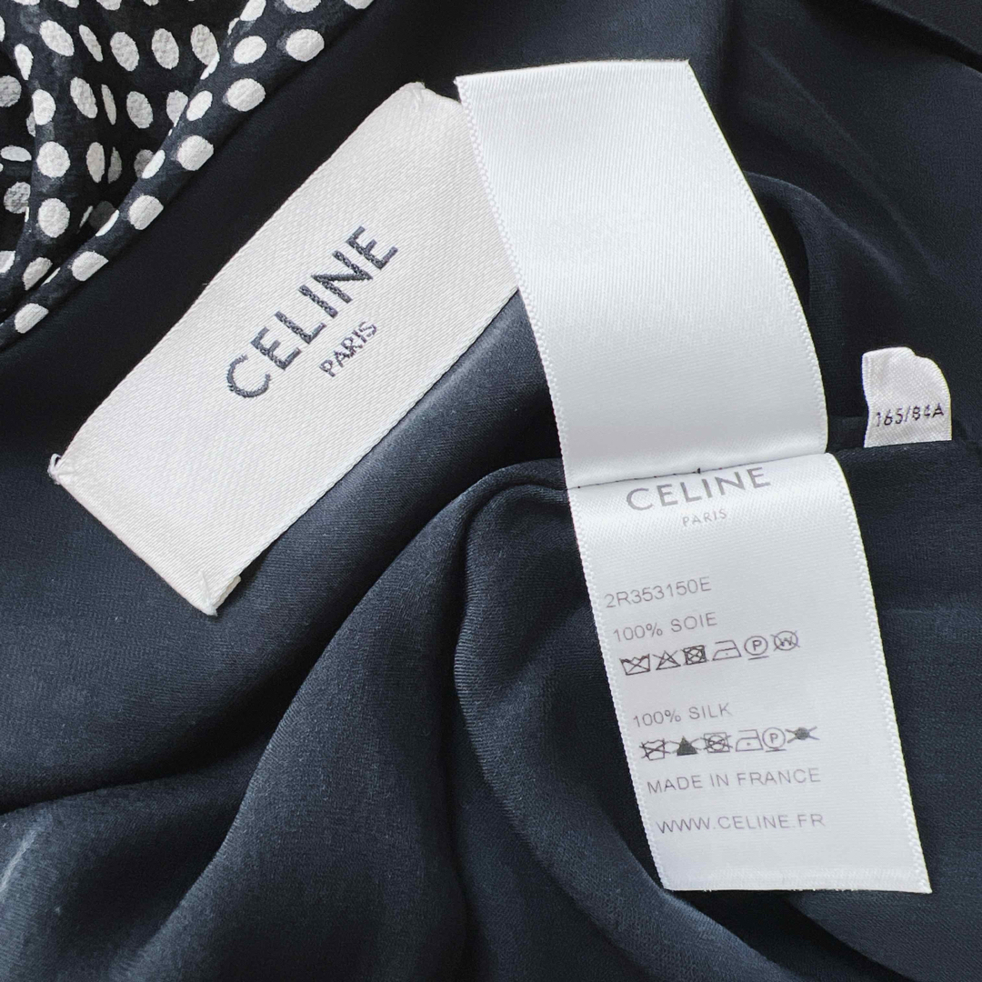 celine(セリーヌ)の美品　CELINE セリーヌ　ドット　シルク　ブラウス　ワンピース　ボウタイ レディースのワンピース(ミニワンピース)の商品写真