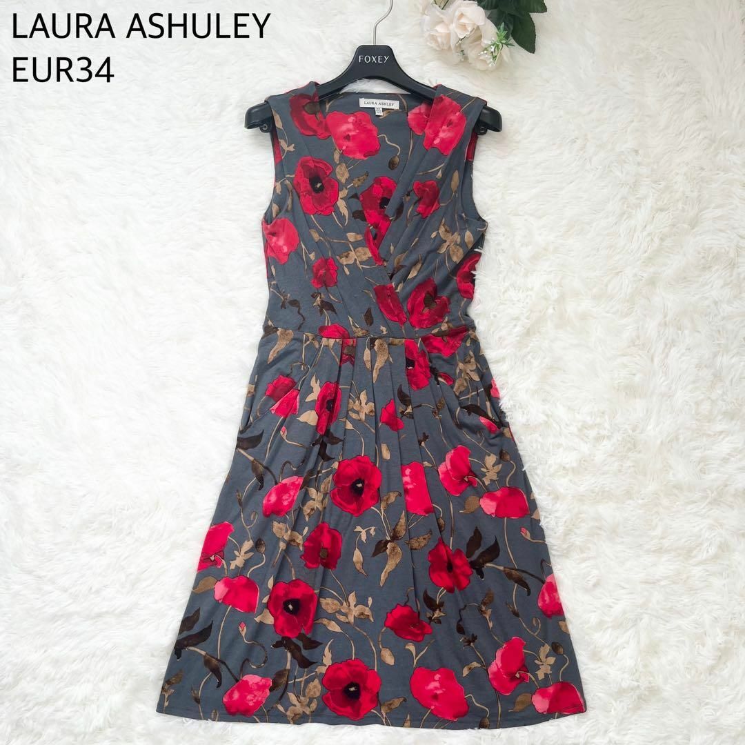 LAURA ASHLEY(ローラアシュレイ)の【手洗い可能】LAURA ASHLEY 花柄 カシュクール ひざ丈ワンピース レディースのワンピース(ロングワンピース/マキシワンピース)の商品写真