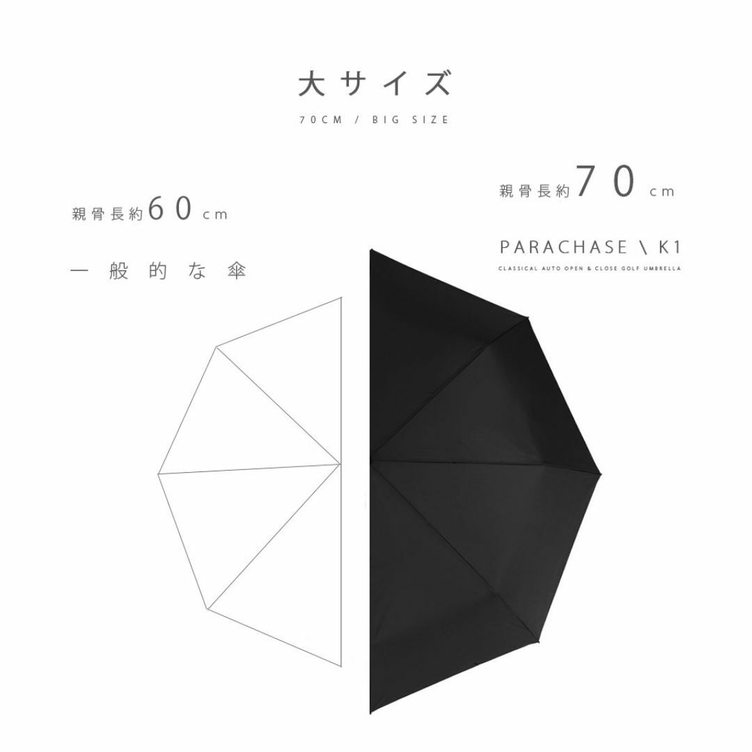 【色: ブラック】PARACHASE 折りたたみ傘 自動開閉 大きい メンズ 耐 メンズのファッション小物(その他)の商品写真