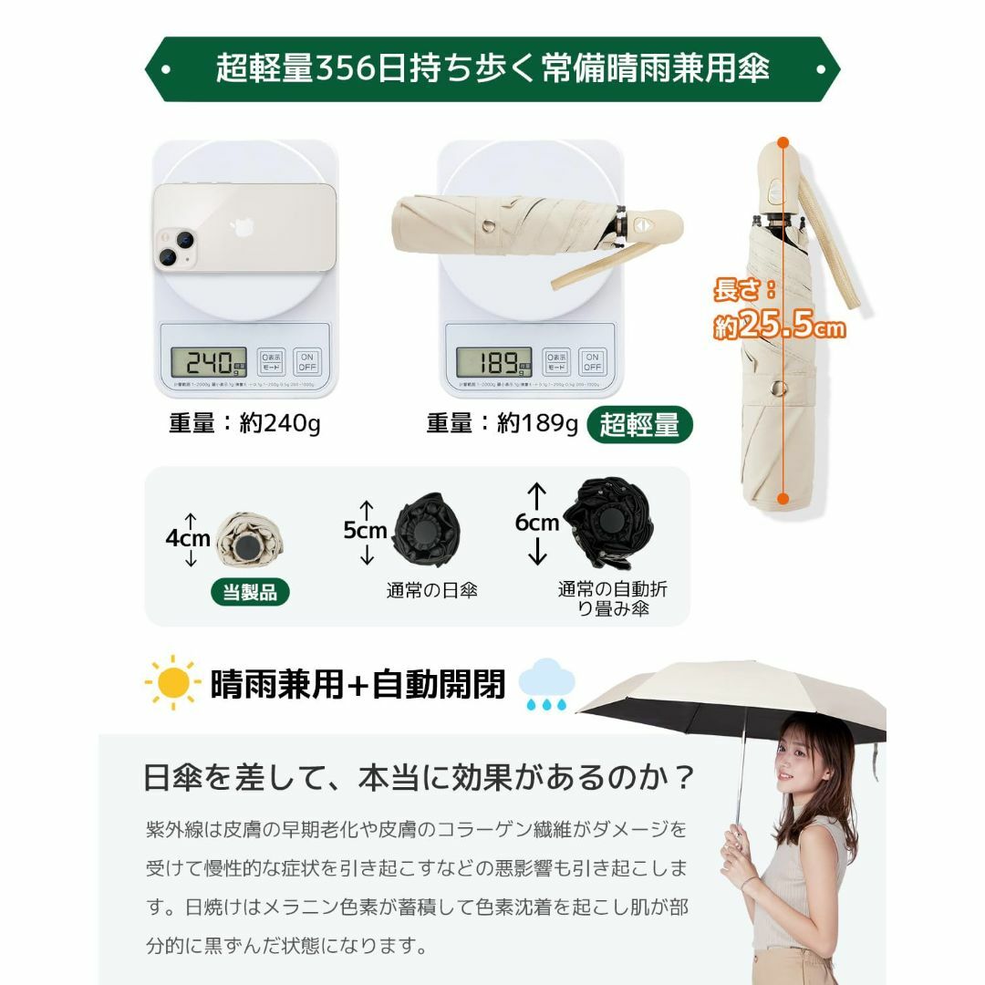 【色: ベージュ】konciwa 超軽量 199g UVカット率 100 遮光率 メンズのファッション小物(その他)の商品写真