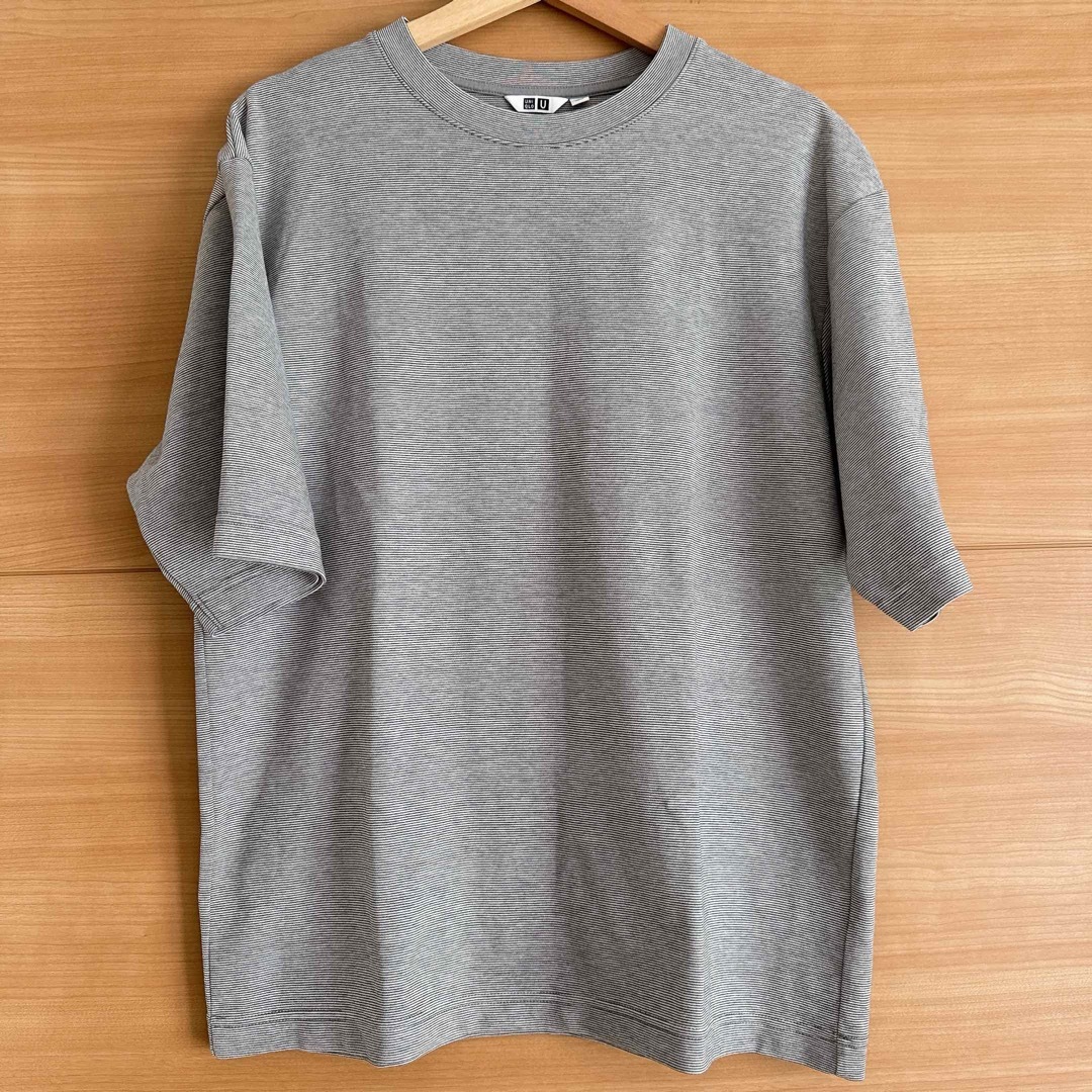 UNIQLO(ユニクロ)のユニクロ　エアリズムコットンオーバーサイズTシャツ　Lサイズ　ボーダー メンズのトップス(Tシャツ/カットソー(半袖/袖なし))の商品写真