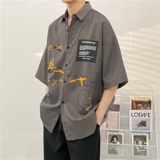 【SALE中】 半袖　シャツ 韓国 おしゃれ  トップス 半袖 グレー L  (シャツ)