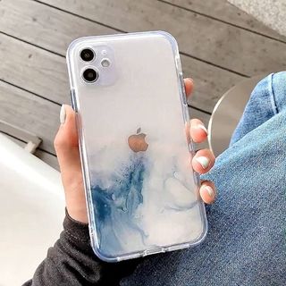 iphoneケース マーブル skyblue 可愛い 韓国 大理石のような透明(iPhoneケース)