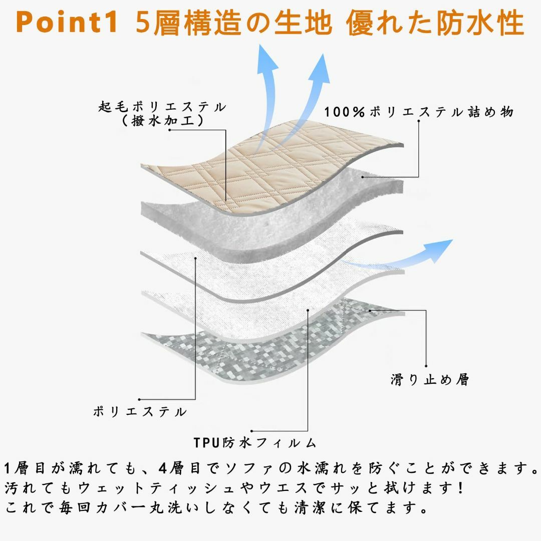 【色: ベージュ】Kickred 防水ソファーカバー 防水替えカバー 肘付き 1 インテリア/住まい/日用品のソファ/ソファベッド(ソファカバー)の商品写真