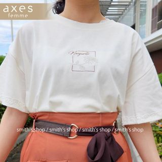 axes femme 接触冷感ラメ刺繍Tシャツ 生成り