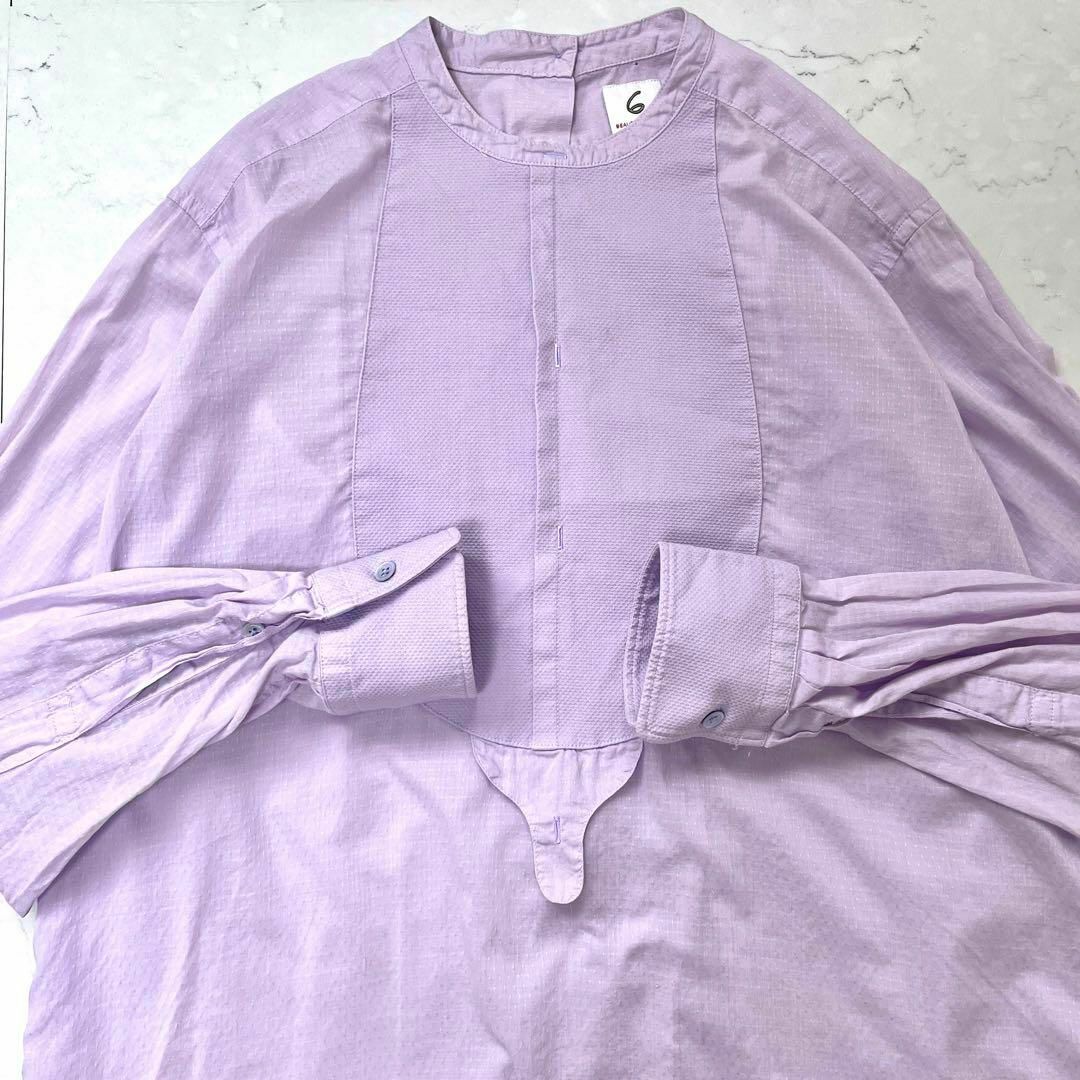6roku ロク 日本製バンドカラー シアーブラウス ブザムシャツ 紫 パープル レディースのトップス(シャツ/ブラウス(長袖/七分))の商品写真
