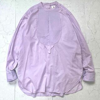 6roku ロク 日本製バンドカラー シアーブラウス ブザムシャツ 紫 パープル(シャツ/ブラウス(長袖/七分))