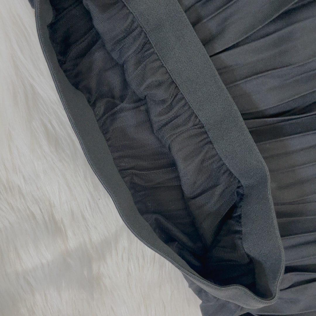 ロングスカート　チュールスカート フレアスカート　プリーツ  ロング丈 ブラック レディースのスカート(ロングスカート)の商品写真