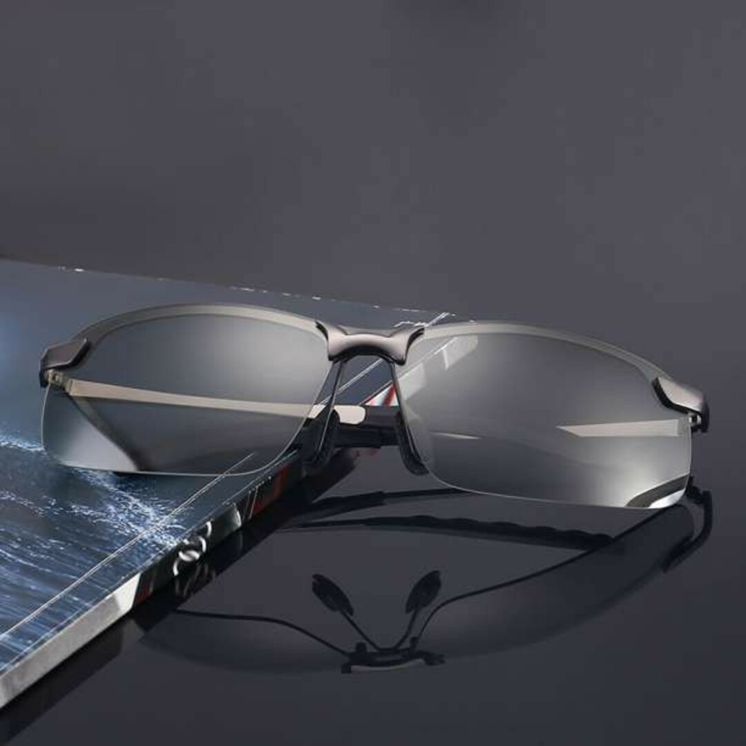 偏光サングラス 調光 釣り スポーツ ドライブ メンズ レディース ブラック メンズのファッション小物(サングラス/メガネ)の商品写真