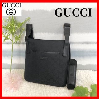 グッチ(Gucci)の美品【GUCCI 】グッチ GG柄　ショルダーバッグ キャンバス×レザー　黒(ショルダーバッグ)