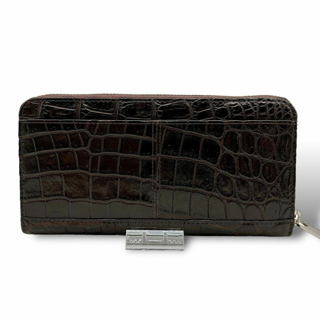 美品 本革 クロコダイル ラウンドファスナー 長財布 ブラウン P069 メンズのファッション小物(長財布)の商品写真