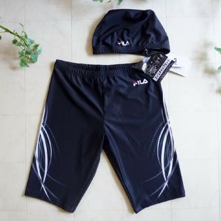 フィラ(FILA)の【FILA】メンズフィットネス水着⑨《黒/Mサイズ》キャップ付き吸汗速乾(水着)