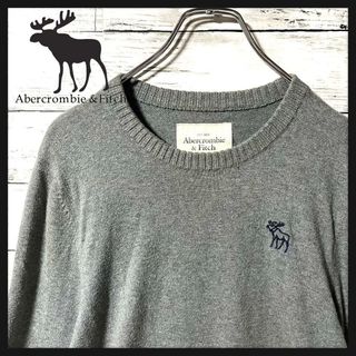 Abercrombie&Fitch - 【人気商品】アバクロ　グレー　クルーネック　セーター　刺繍ロゴ　L  A396