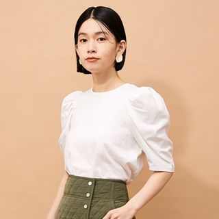 アダムエロペ(AER ADAM ET ROPE)の【試着のみ★美品】アダムエロペ★パフスリーブ5分袖TEE★白★カットソー(カットソー(半袖/袖なし))