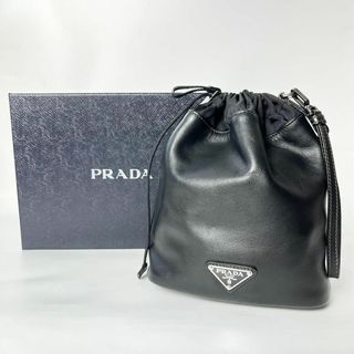 PRADA - 【美品・箱付】プラダ　ソフトレザー　ドローストリングバッグ　巾着バッグ　ブラック