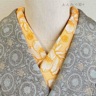 洗える刺繍半衿 山吹色のお花(和装小物)