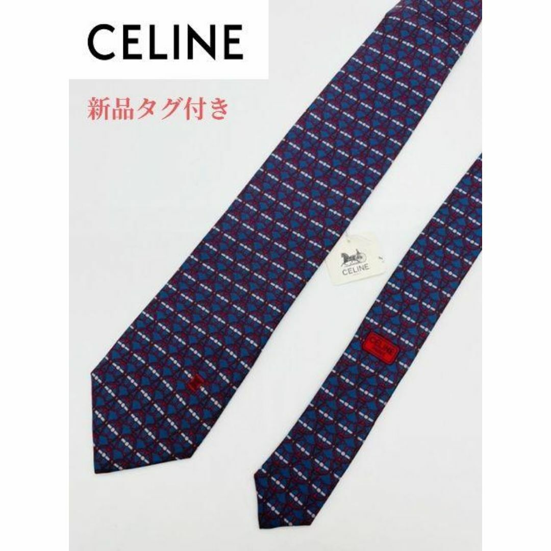 celine(セリーヌ)の【CELINE】新品タグ付き 総柄 メンズビジネスネクタイ ネイビー×レッド メンズのファッション小物(ネクタイ)の商品写真