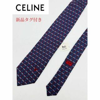 セリーヌ(celine)の【CELINE】新品タグ付き 総柄 メンズビジネスネクタイ ネイビー×レッド(ネクタイ)