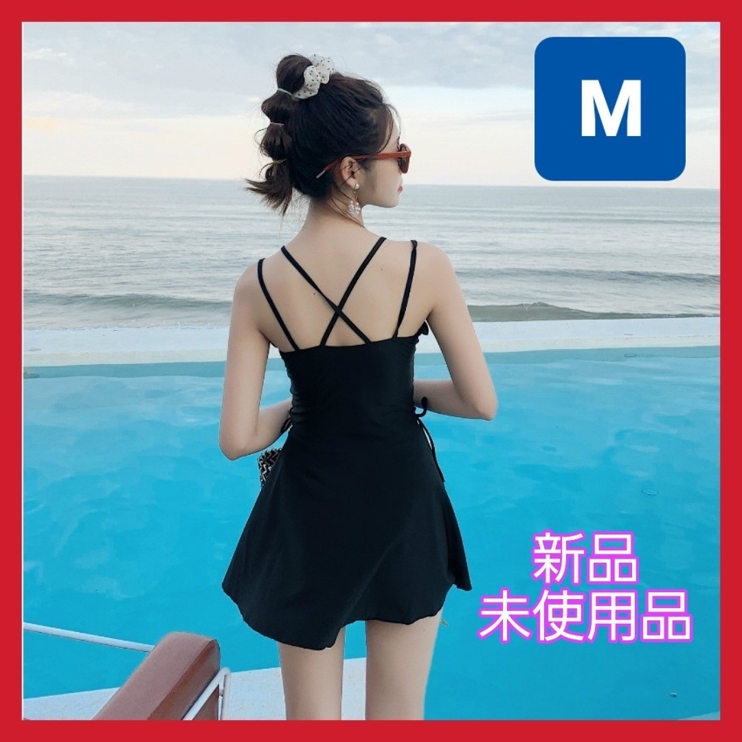 とろみシャツ ワンピース 夏服　２段　ブラック　プリーツ M レディースの水着/浴衣(水着)の商品写真