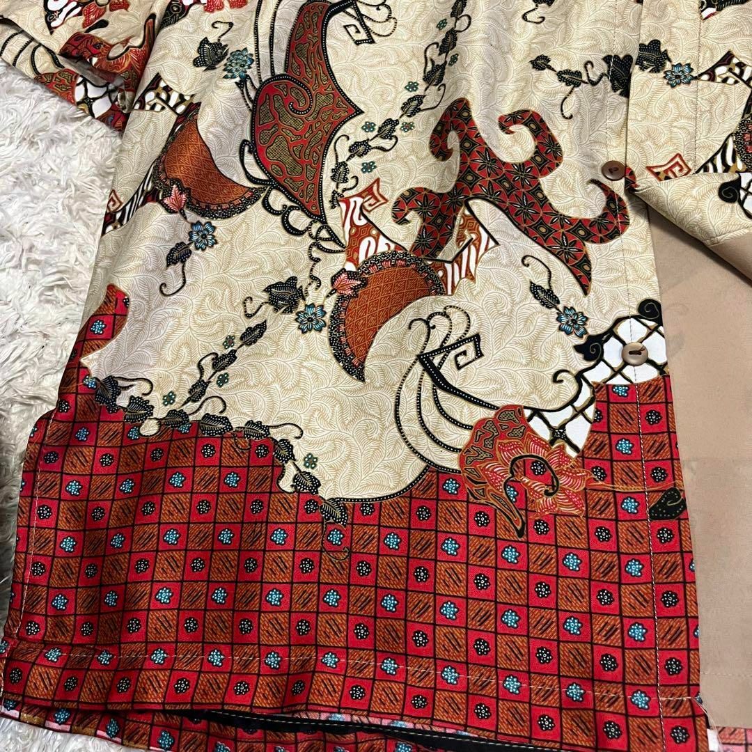 未使用【BATIK EDY BUSANA】二枚重ね半袖シャツ 比翼ボタン 総柄 メンズのトップス(シャツ)の商品写真