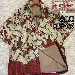 未使用【BATIK EDY BUSANA】二枚重ね半袖シャツ 比翼ボタン 総柄(シャツ)