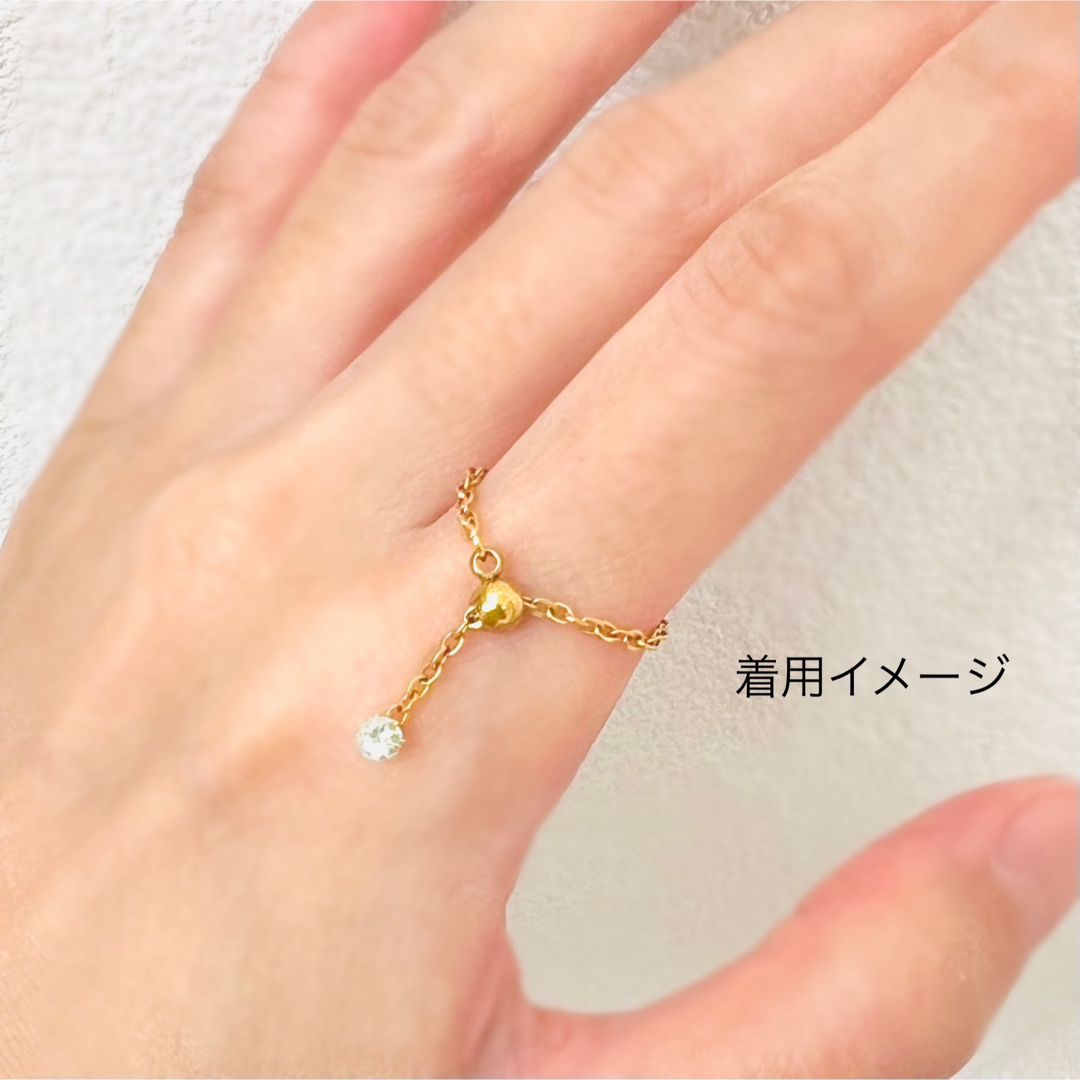 天然石シトリン　チェーンリング　指輪　サージカルステンレス レディースのアクセサリー(リング(指輪))の商品写真