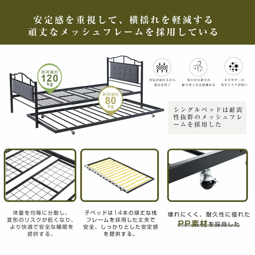 ブラック　親子ベッド 二段ベッド パイプベッド シングルベッド ディベッド インテリア/住まい/日用品のベッド/マットレス(ロフトベッド/システムベッド)の商品写真