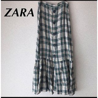 ザラ(ZARA)の美品　ザラ　ZARA チェック　ロングスカート  Sサイズ(ロングスカート)