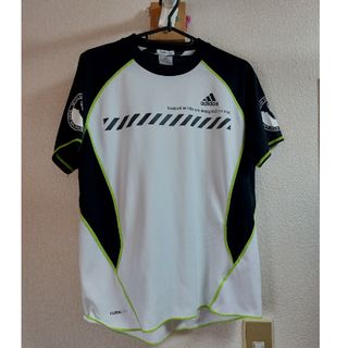 アディダス(adidas)のadidas◆CLIMALITE◆白×黒×蛍光ラインデザイン◆Tシャツ◆サイズM(Tシャツ(半袖/袖なし))