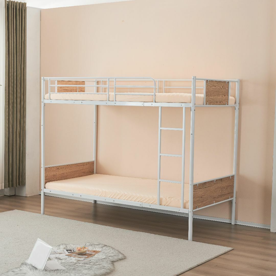 二段ベッド シングルベッド パイプベッド シングル 木 収納 北欧風 子供部屋 インテリア/住まい/日用品のベッド/マットレス(ロフトベッド/システムベッド)の商品写真
