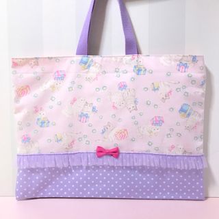 ハンドメイド ●レッスンバッグ●プレゼントキャット・ネコ・ねこ●ラベンダードット(レッスンバッグ)