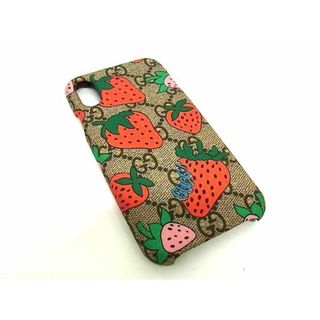 グッチ(Gucci)の■極美品■ GUCCI グッチ 587678 GG柄 PVC ストロベリー 苺 iPhoneX/XS 対応 アイフォンケース スマホケース ブラウン系×レッド系 FA1235(その他)