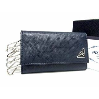 ■新品■未使用■ PRADA プラダ 2PG222 サフィアーノレザー 6連 キーケース 鍵入れ メンズ ネイビー系 FA3863