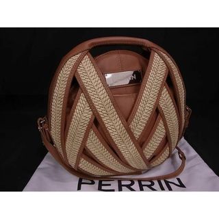 ■新品同様■ PERRIN ペランパリ プチ パニエ スモール ラフィア×レザー 2WAY ハンドバッグ ショルダー クロスボディ ベージュ系 FA3643(ハンドバッグ)