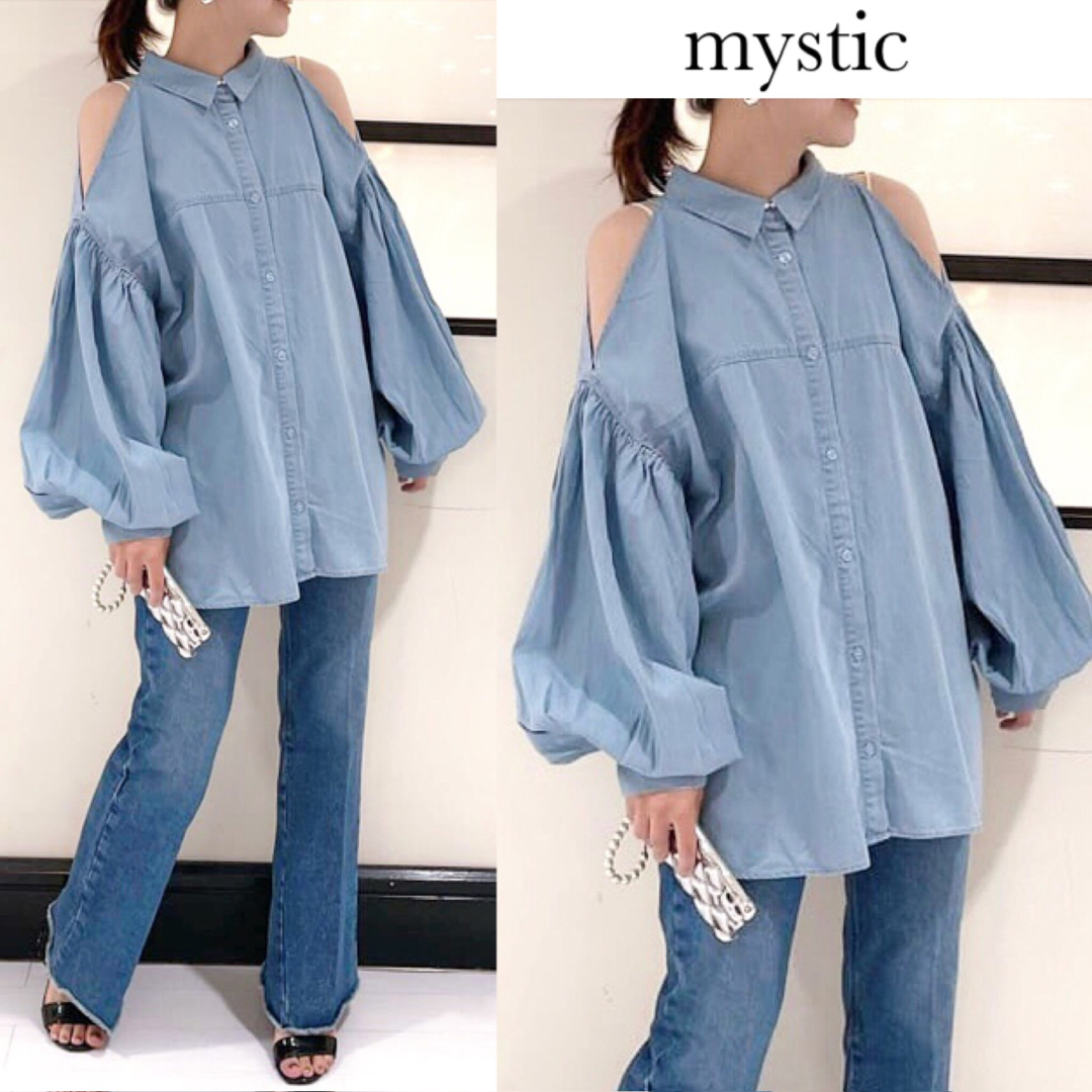 mystic(ミスティック)のミスティック デニム 肩開き ボリューム シャツ レディースのトップス(シャツ/ブラウス(長袖/七分))の商品写真