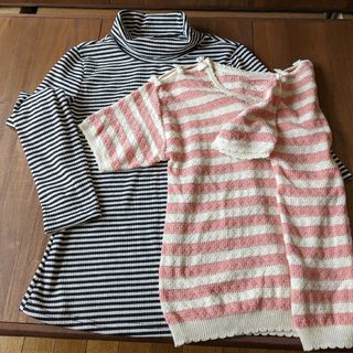 シーイン(SHEIN)のSHEIN美品長袖 ボーダー タートルネックM、PRIME PATTERN半袖M(カットソー(長袖/七分))