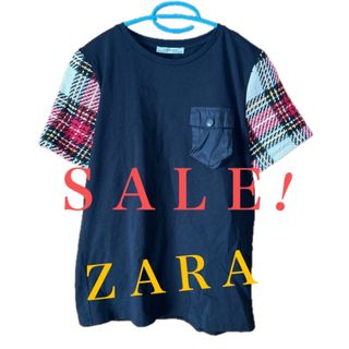 ザラ(ZARA)のZARA チェック袖 Tシャツ(Tシャツ(半袖/袖なし))