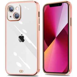 iPhone13 ケース クリア メッキ加工 耐衝撃 透明 桜ピンク