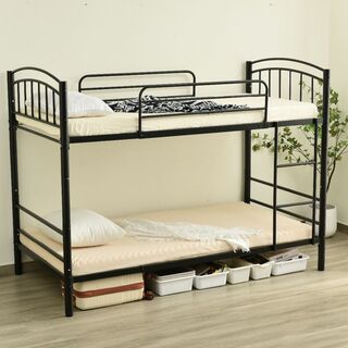 【ブラック】三段ベッドチール 耐震 ベッド シングル 分離可能 パイプベッド(ロフトベッド/システムベッド)