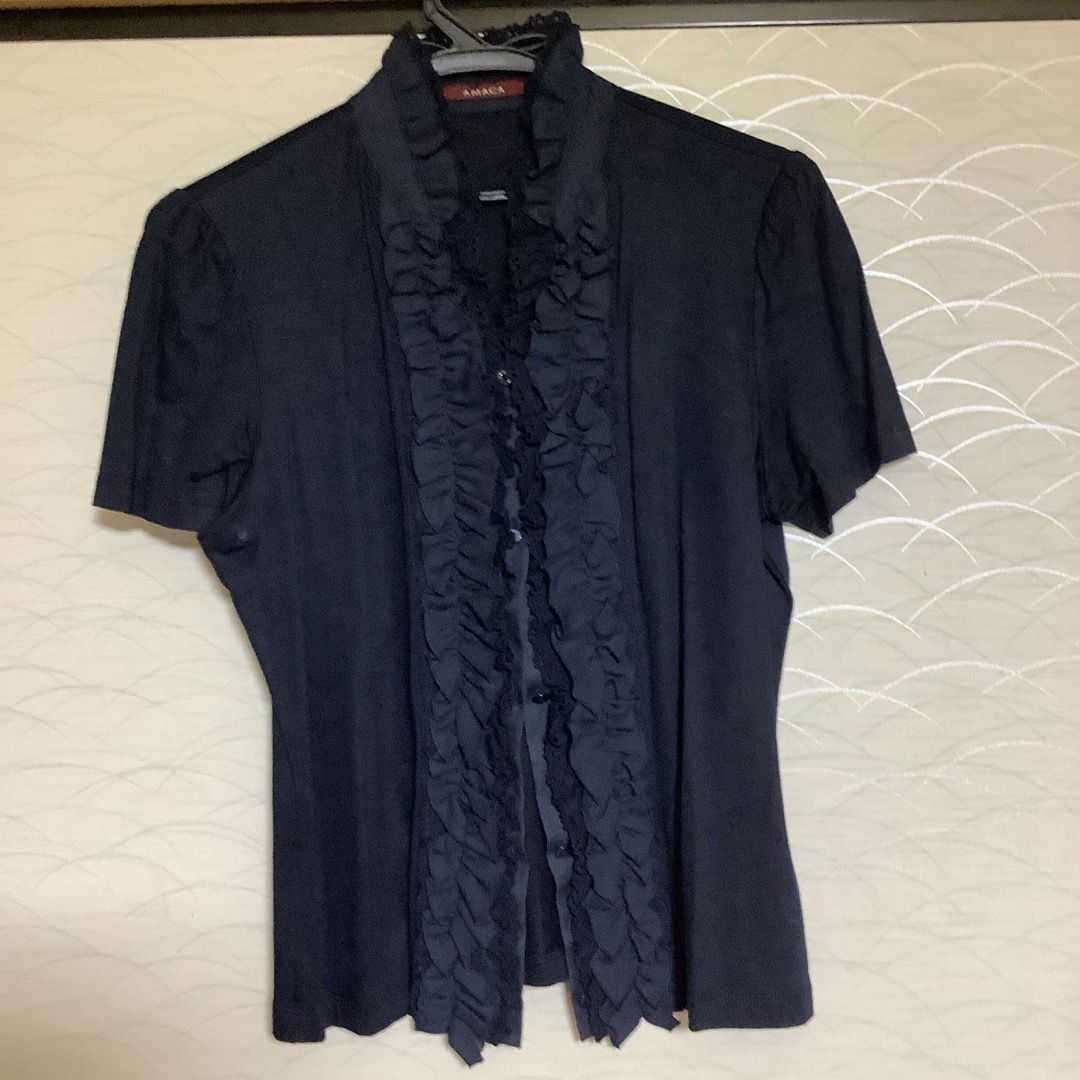 AMACA(アマカ)のAMACAレースフリルブラウス40美品 レディースのトップス(シャツ/ブラウス(半袖/袖なし))の商品写真