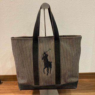 ポロラルフローレン(POLO RALPH LAUREN)の【大容量】ラルフローレン 帆布キャンパス トートバッグ ストライプ 刺繍ロゴ(トートバッグ)