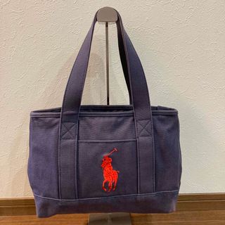 ポロラルフローレン(POLO RALPH LAUREN)の【良品】POLO ラルフローレン 帆布キャンパス トートバッグ ネイビー 刺繍(トートバッグ)