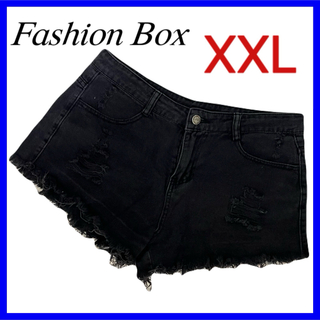 Fashion Box ダメージショートパンツ ブラック フリンジ 3L XXL(ショートパンツ)