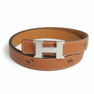 エルメス(Hermes)のエルメス ミニ コンスタンス 24MM 馬 ホース柄 リバーシブル ベルト 80cm ヴォースイフト レザー ゴールド ブラウン 茶 シルバー金具 Y刻印 箱付 HERMES（新品・未使用品）(ベルト)